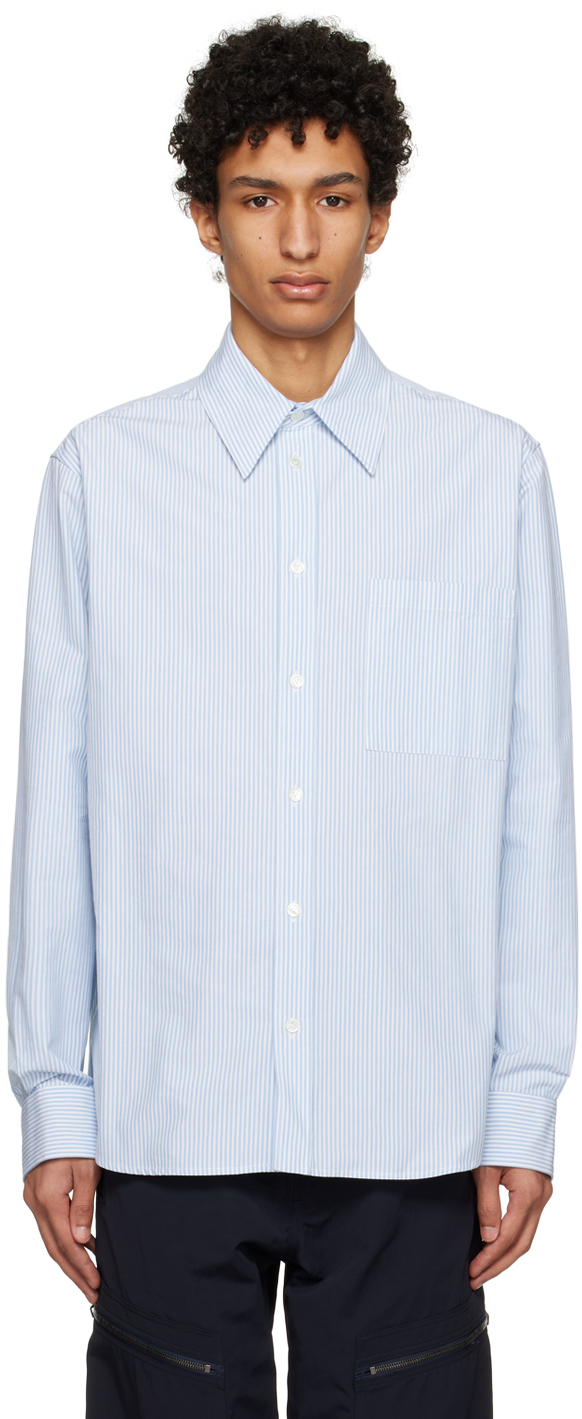 Shop Bottega Veneta Blue & White Striped Shirt In 8976 Pale Blue/white