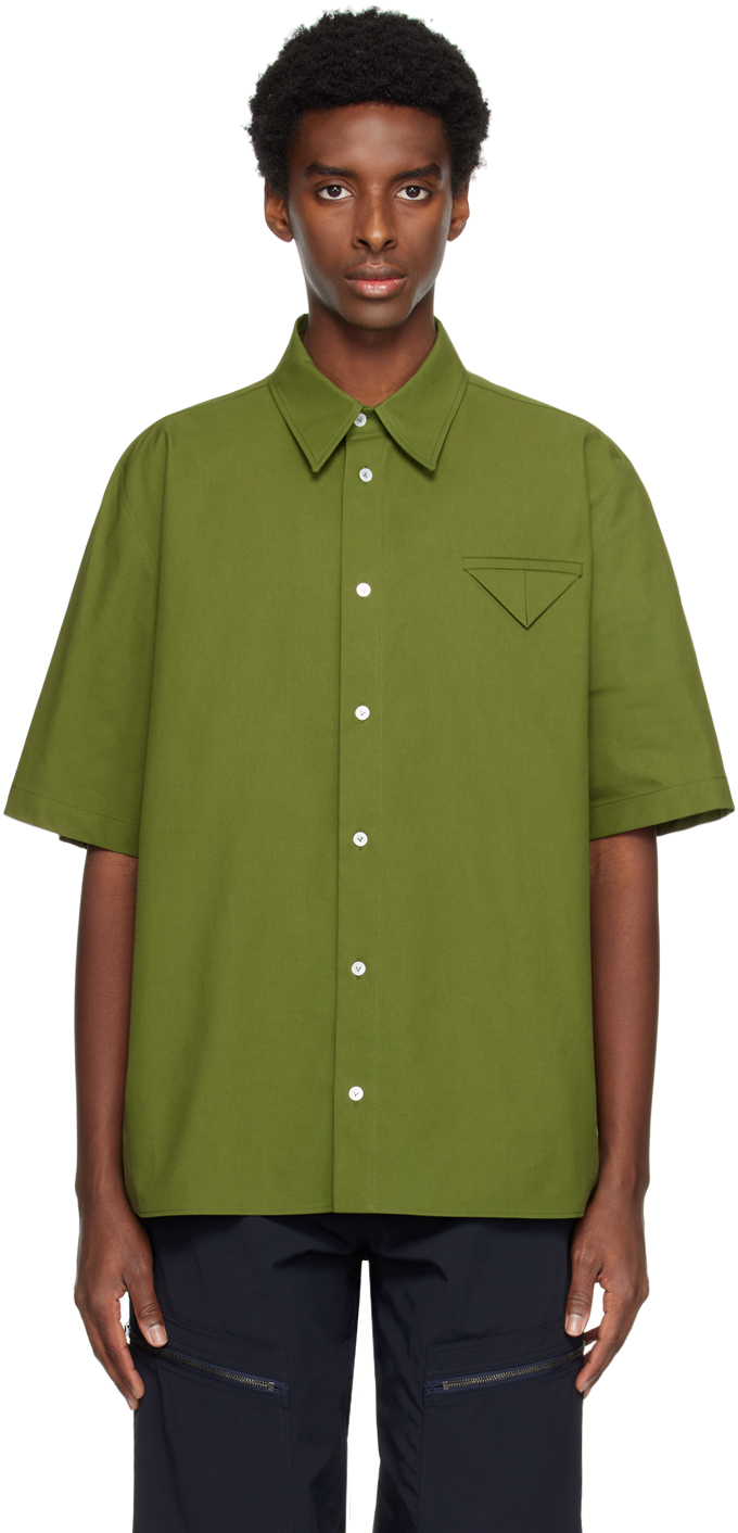 Bottega Veneta: Green Lace-Up Shirt | SSENSE