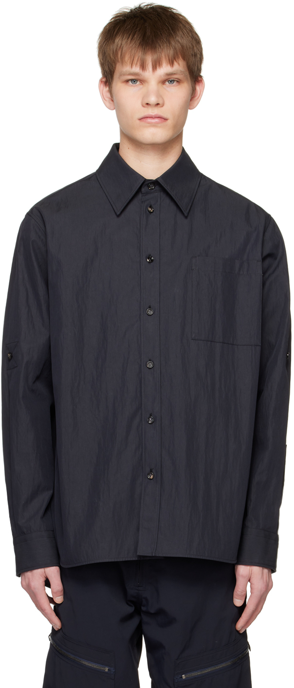 Bottega Veneta Navy Crinkled Shirt In 4246 Midnight Blue