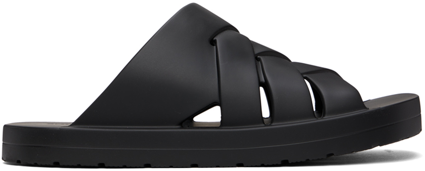 Shop Bottega Veneta Black Slip-on Sandals In 1000 Black