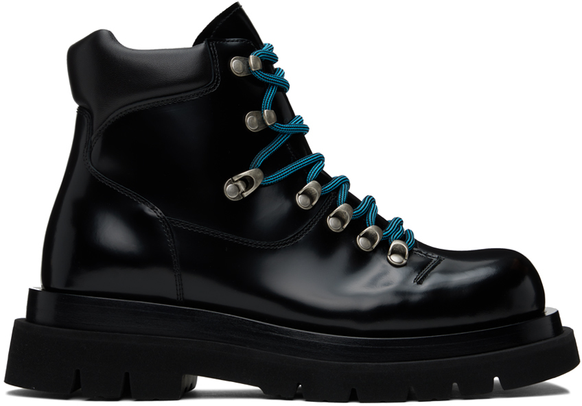 Bottega Veneta Hiking Lug Leather Ankle Boots In Black