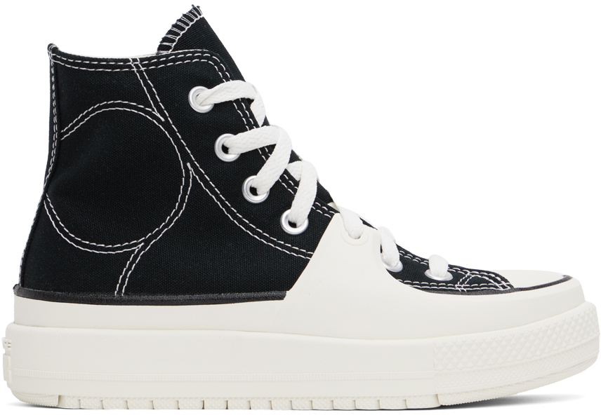Converse Black Chuck Taylor All Star Construct High Top Trainers In Black/vintage White/