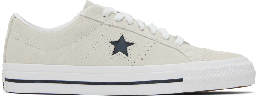 Shop Converse Beige One Star Pro Sneakers In Egret/white/black
