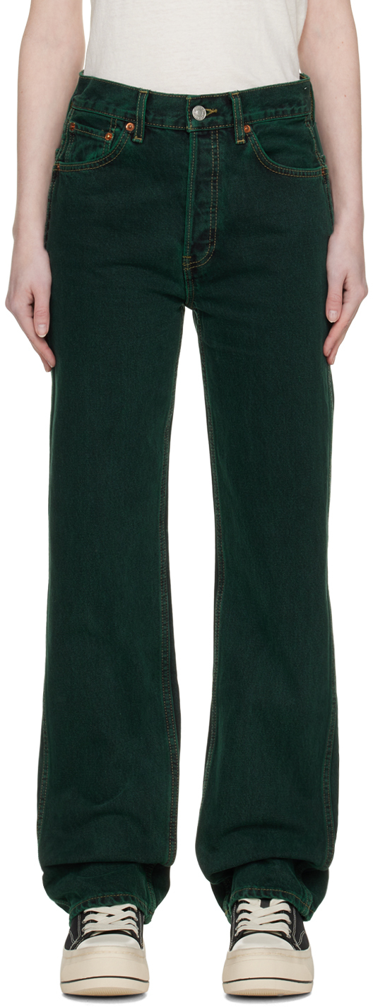 Re/done Green High-rise Loose Jeans In Evergreen Dipped