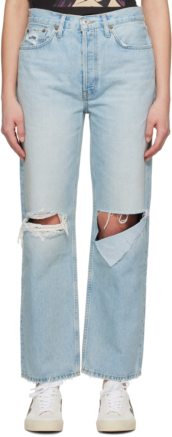 Shop Re/done Blue 90s Low Slung Jeans In Breezy Indigo With R