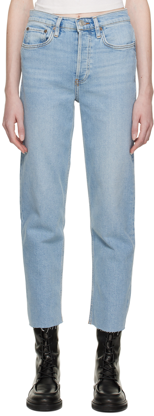 70s Stove Pipe high-rise straight jeans in blue - Re Done