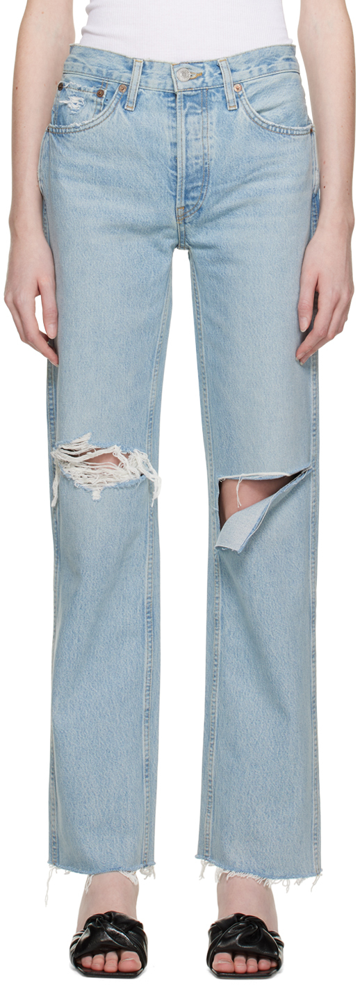 Re/done Blue 90s High Rise Loose Jeans In Breezy Indigo With R