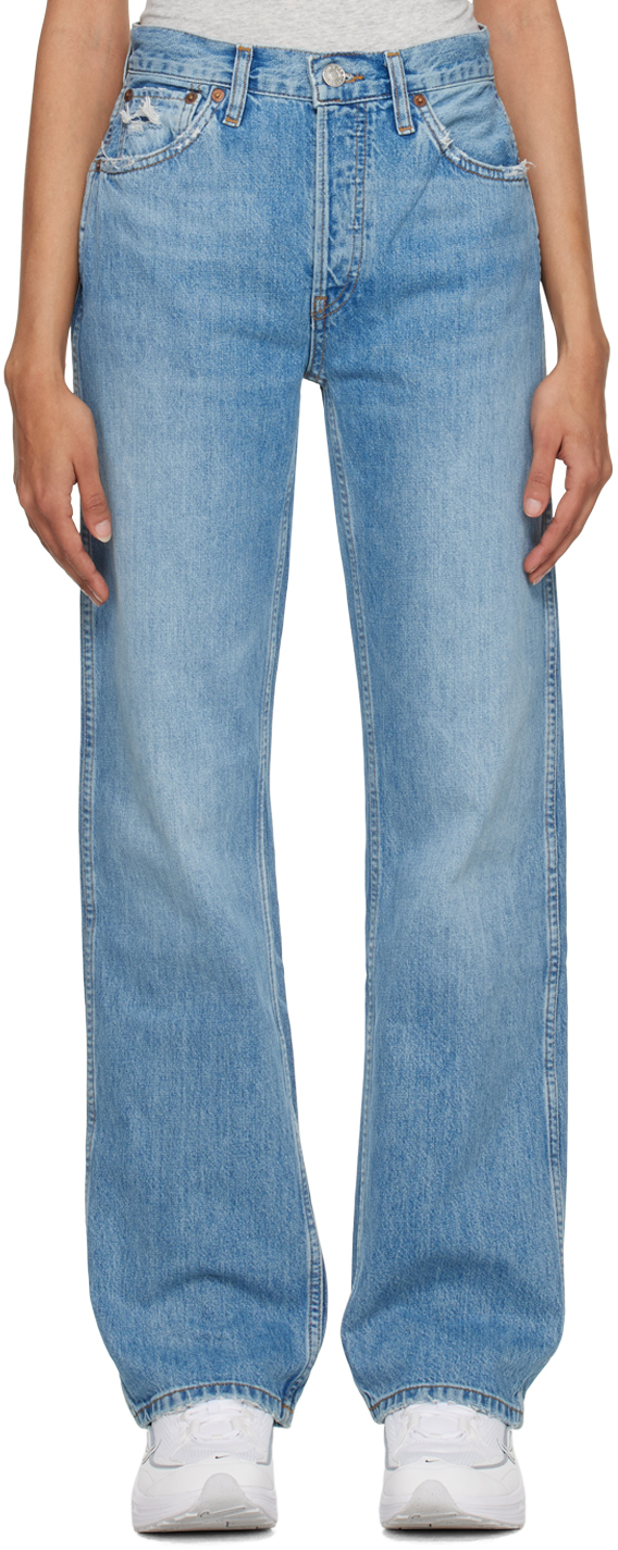 Re/done Blue High Rise Loose Jeans In Worn Blue