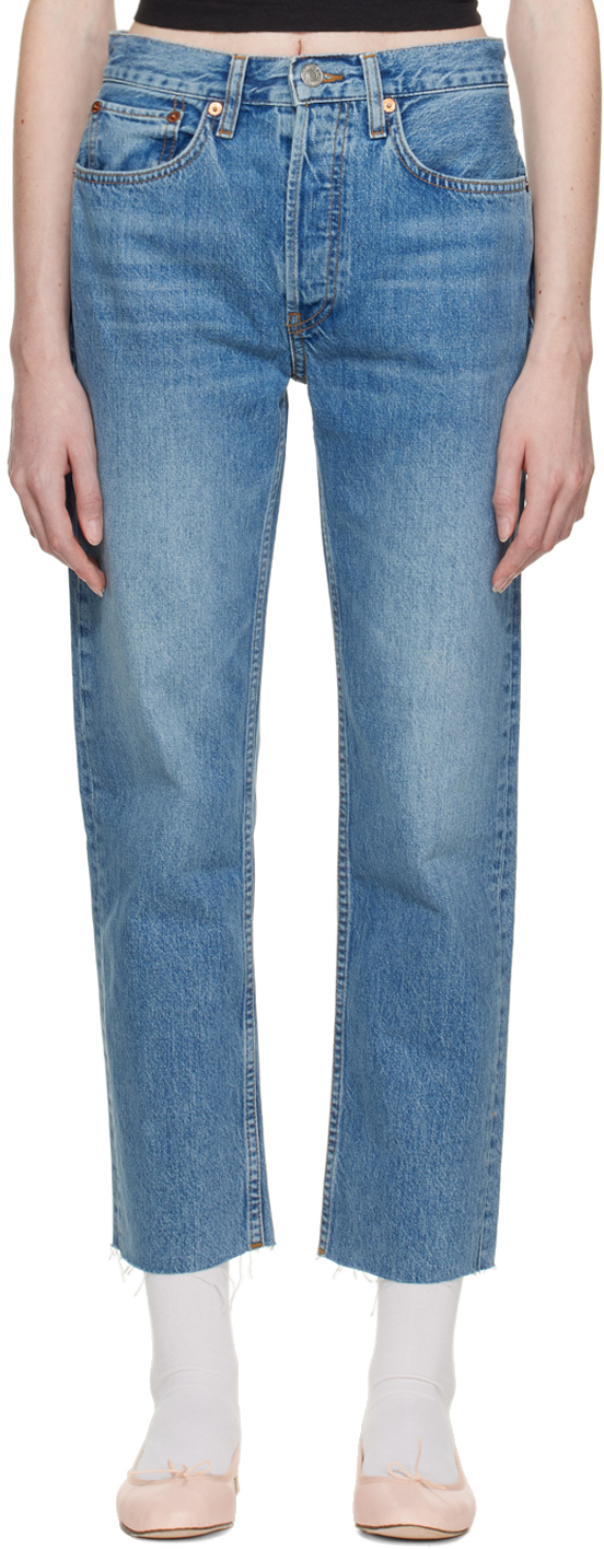 Shop Re/done Blue 70s Stove Pipe Jeans In Medium Vain