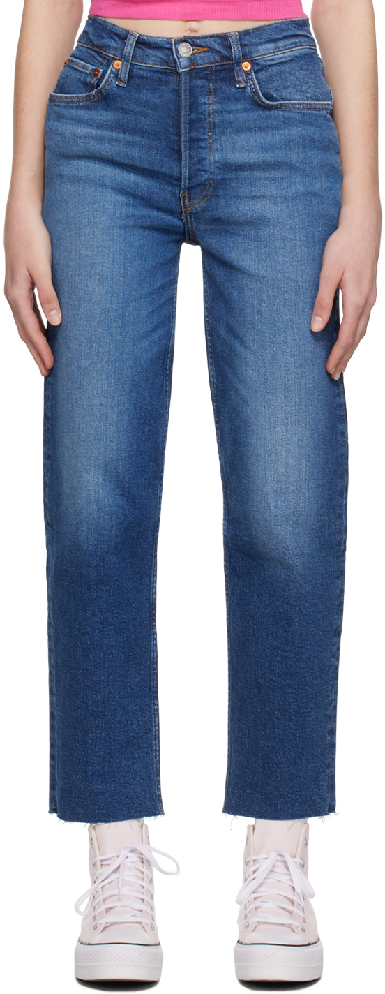 Re/done Blue 70's Stove Pipe Jeans In Jetty