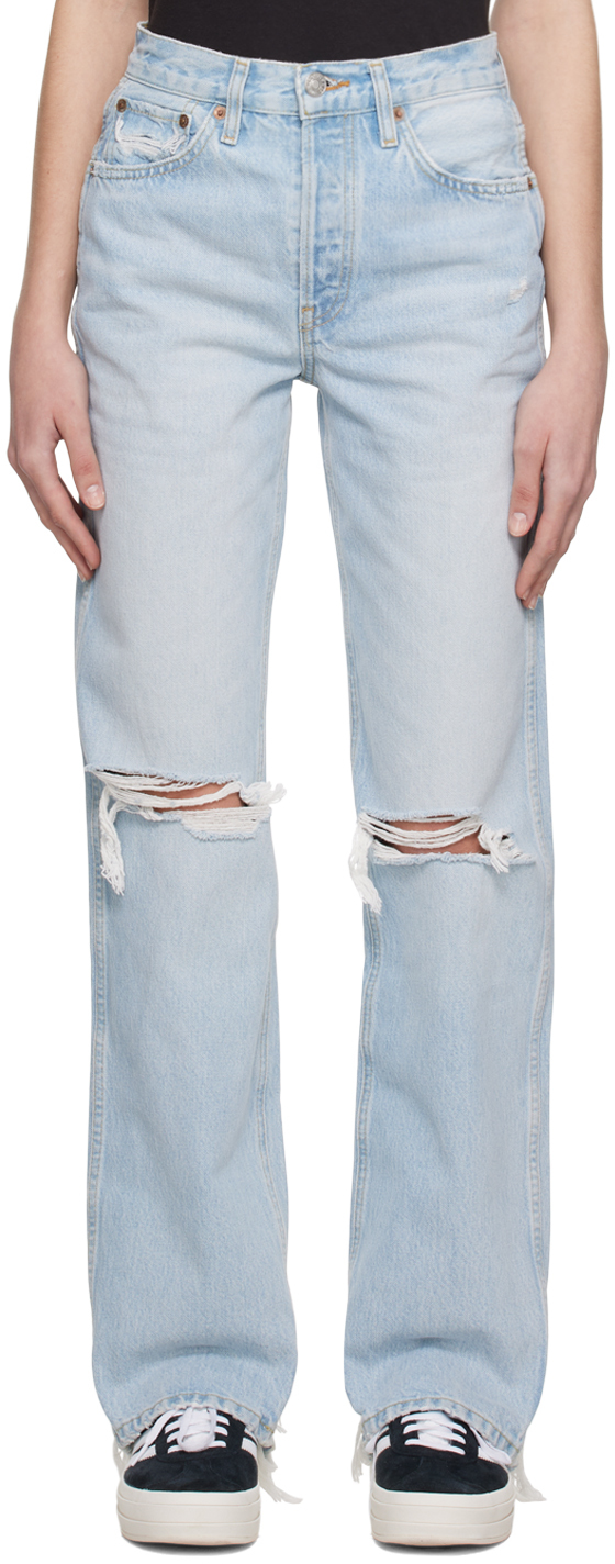 Re/done Blue 90's High Rise Jeans In Nu Disco Destroy