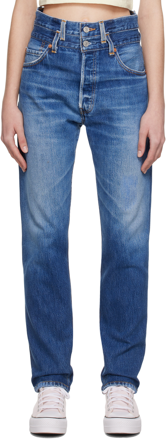 Blue Double Waisted Drainpipe Jeans