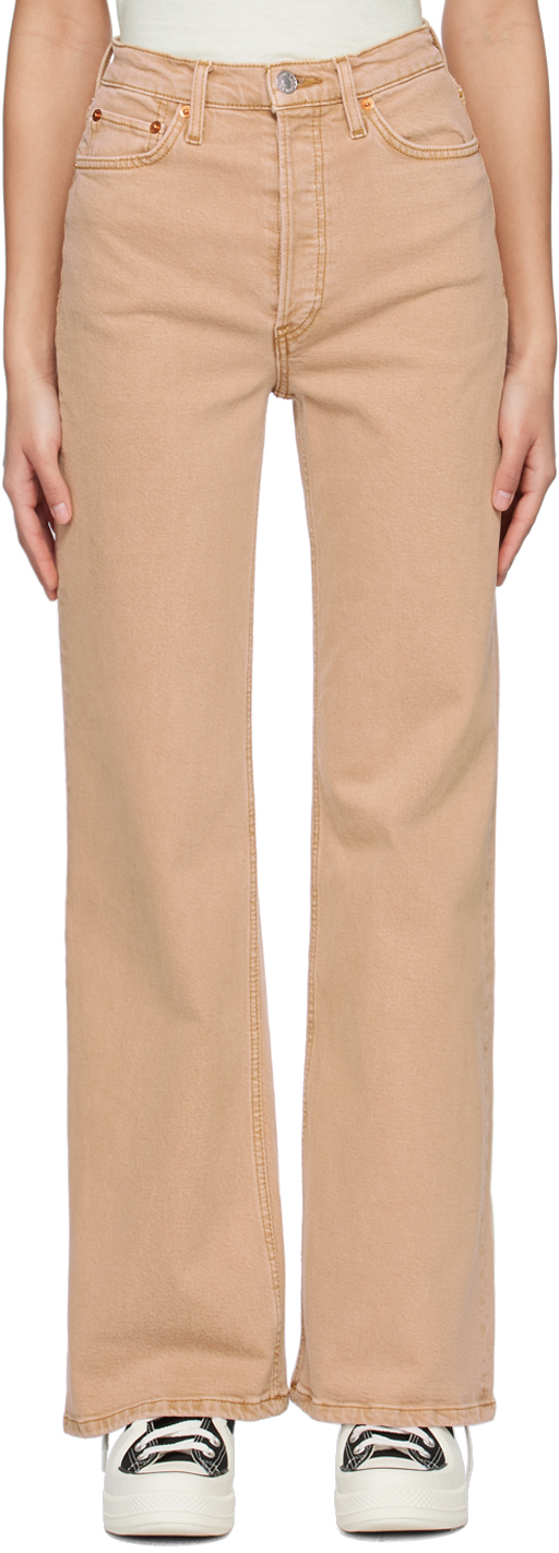 Re/done Women's 70s Ultra High-rise Wide-leg Jeans In Washed Khaki