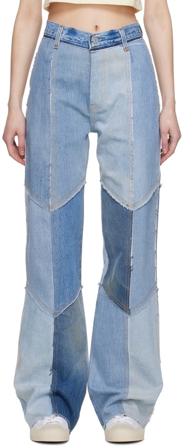 Re/done Blue Levi's Edition Jeans In Indigo Patched