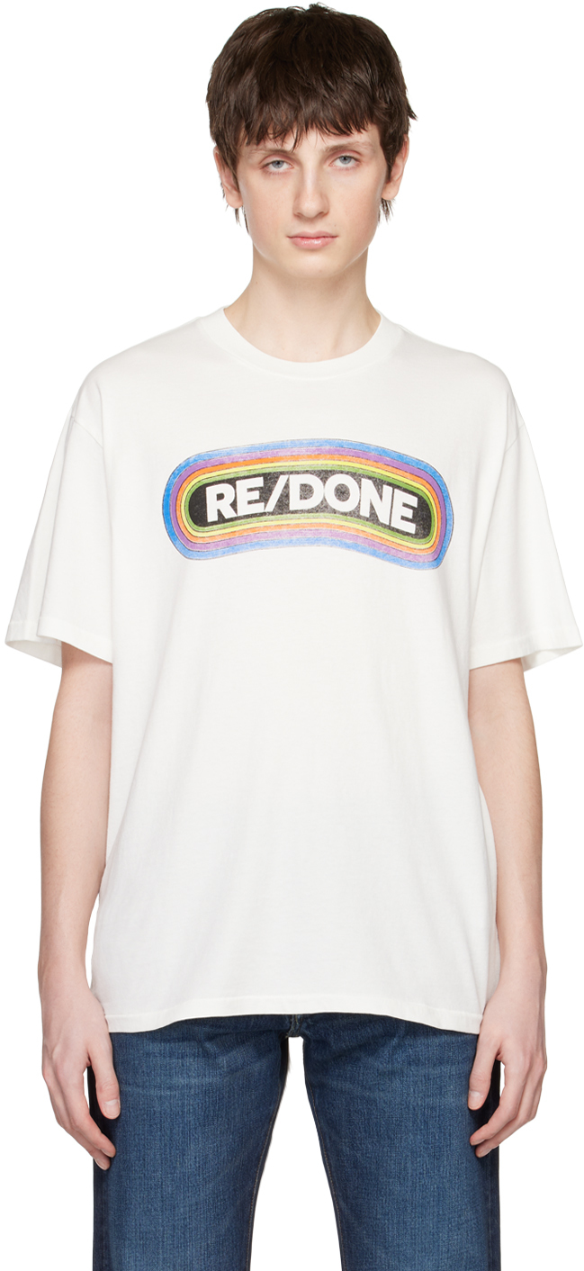 Shop Re/done Off-white Loose Rainbow T-shirt In Old White