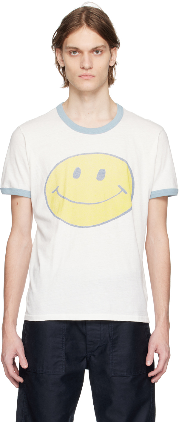 Re/done Smiley Ringer Tee In Old White Stone Blue