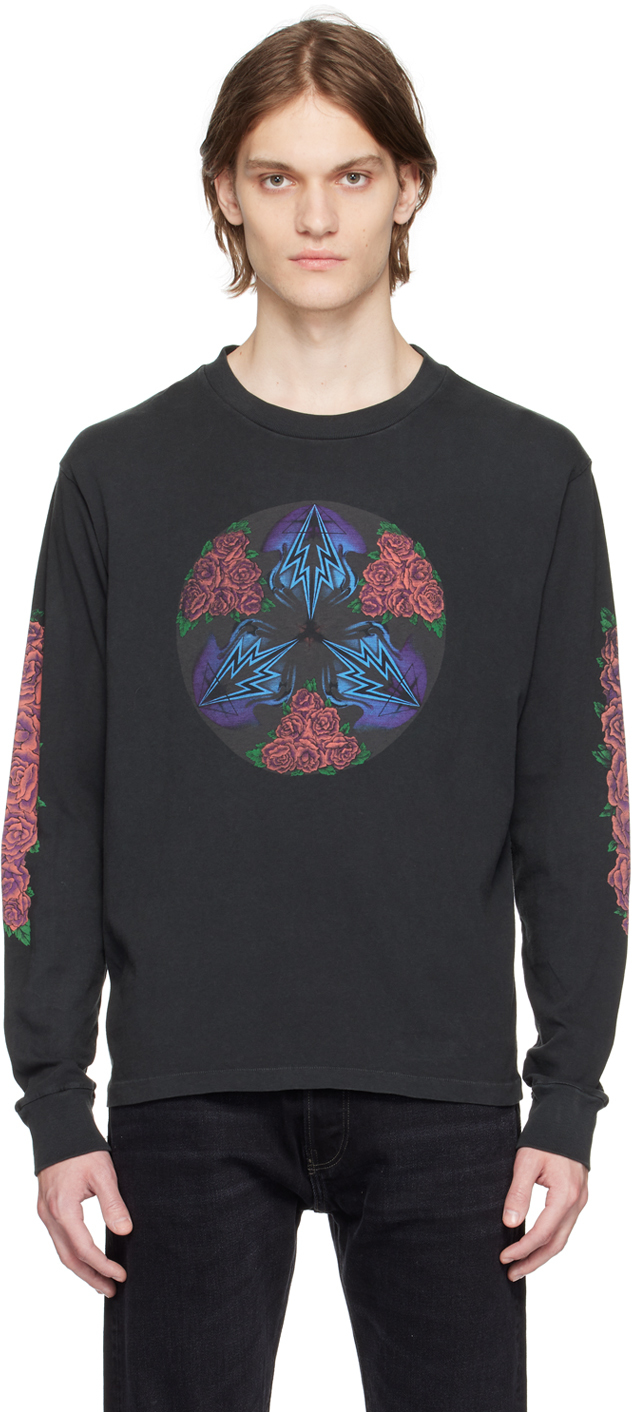 Re/done Cosmic Rose-print Sweatshirt In Aged Black