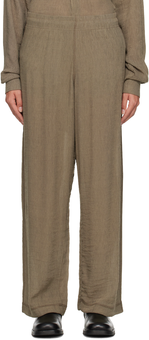 Our Legacy Taupe Reduced Trousers In Muck Ruffle Viscose