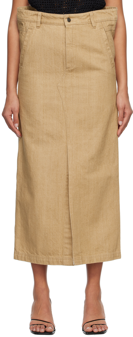 Subtle Le Nguyen Beige Flat Denim Maxi Skirt