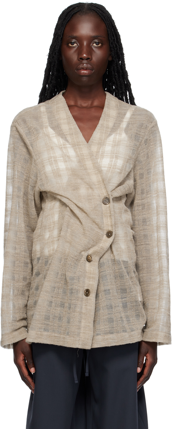 Our Legacy Midline Checked Cardigan In Grey Disintegration Check