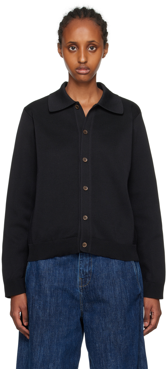 Our Legacy Black Evening Polo Cardigan In Super Black Performa