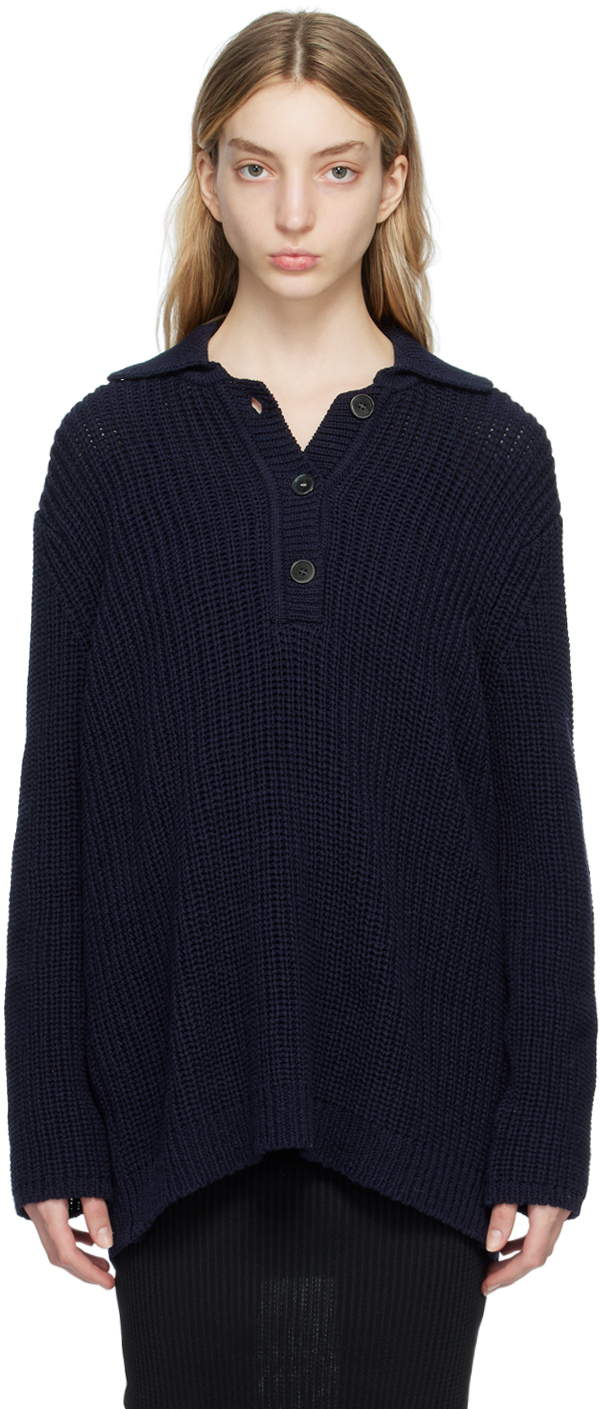 Navy Spread Collar Sweater by OUR LEGACY on Sale