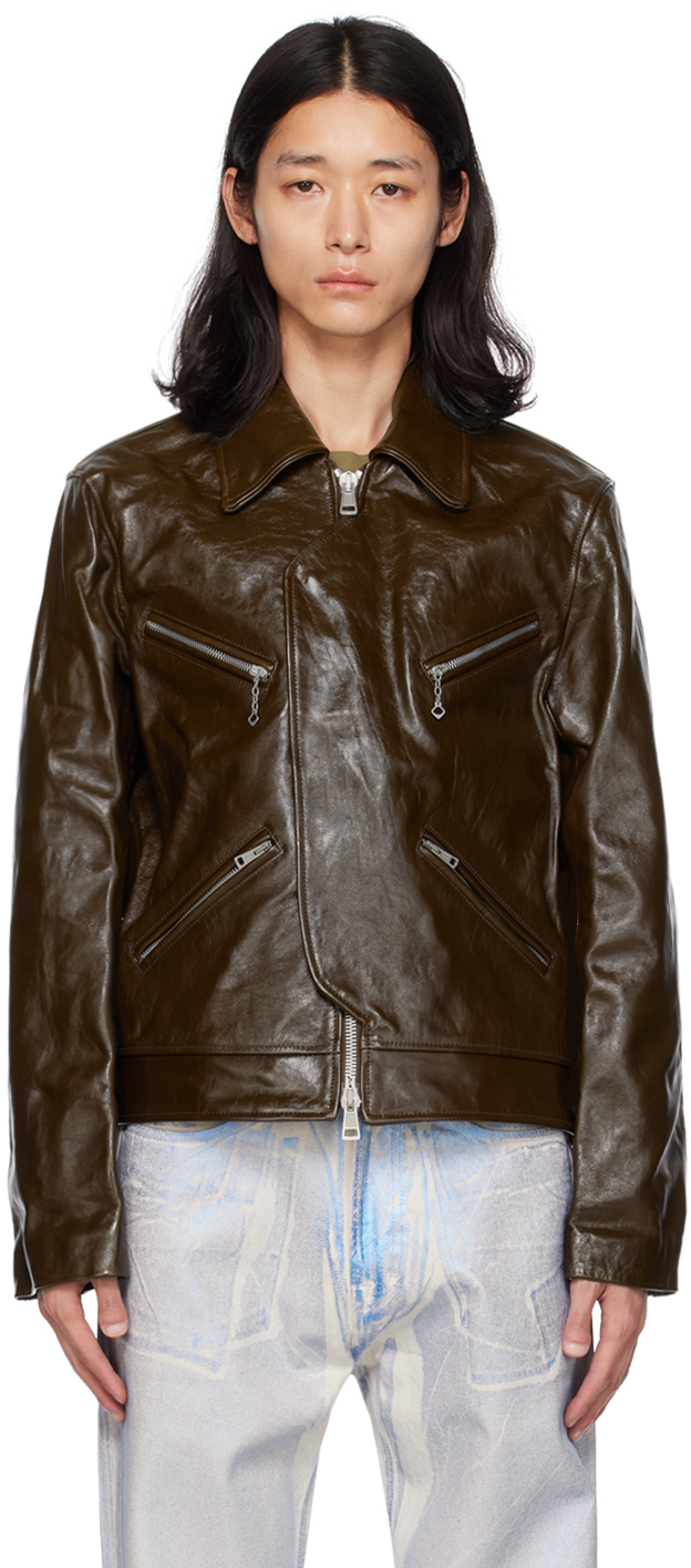Our Legacy Narrow Leather Jacket In Brown
