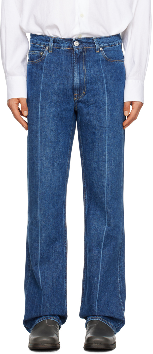 Shop Our Legacy Blue 70s Cut Jeans In Mid Blue Crease Deni