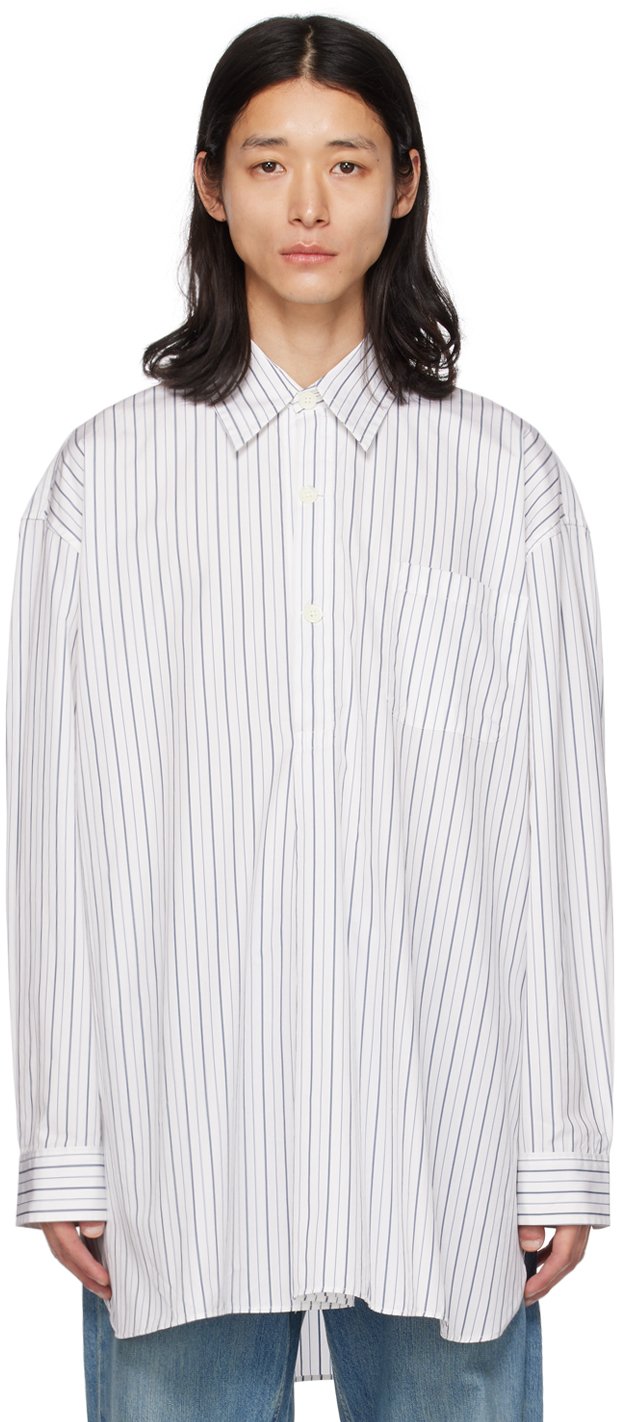 Our Legacy White Popover Shirt In Olympic White Stripe