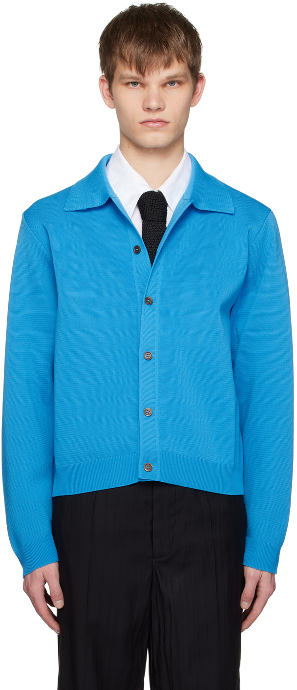 Our Legacy Evening Polo Knit Cardigan In Blue