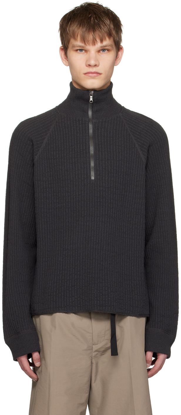 Our Legacy Gray Half-zip Sweater In Anthracite Habitable
