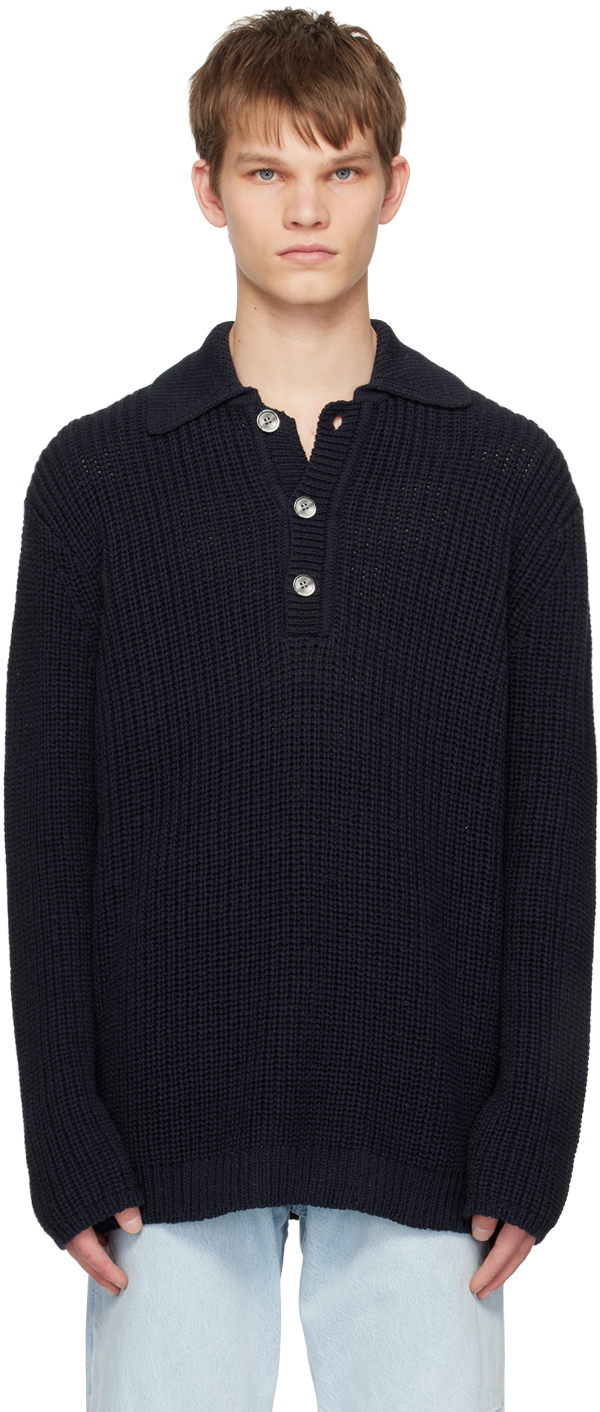 Our Legacy Polo Sweater In Dark Blue
