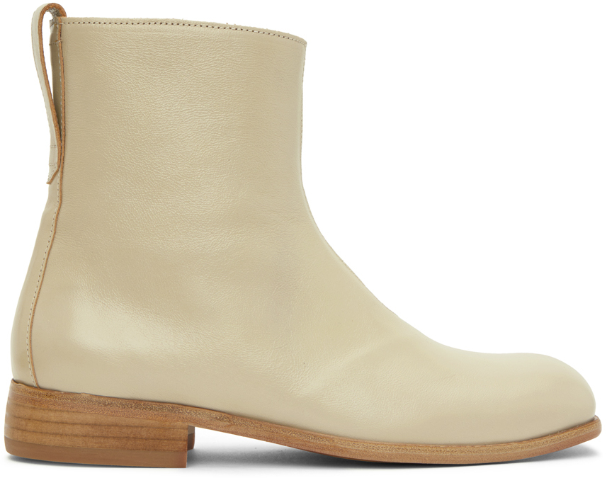 Our Legacy Beige Michaelis Boots In Dusty White Leather
