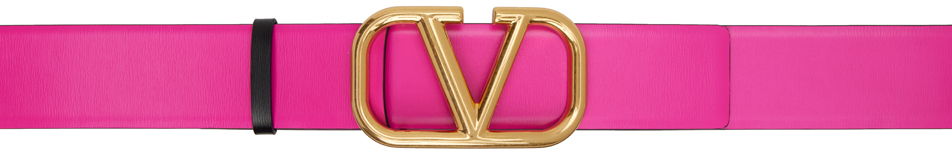 Shop Valentino Pink Vlogo Reversible Belt In Uxg Pink Pp/nero