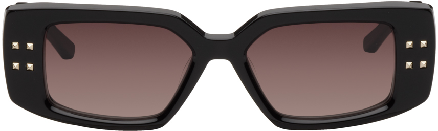 Shop Valentino Black V-cinque Sunglasses In Black/dark Rose