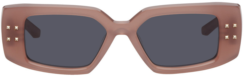Valentino Garavani Pink V Rectangular Frame Sunglasses