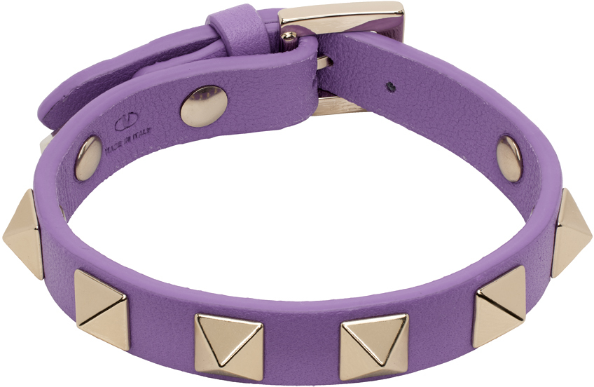 Valentino Garavani Rockstud-embellished Leather Bracelet In Purple