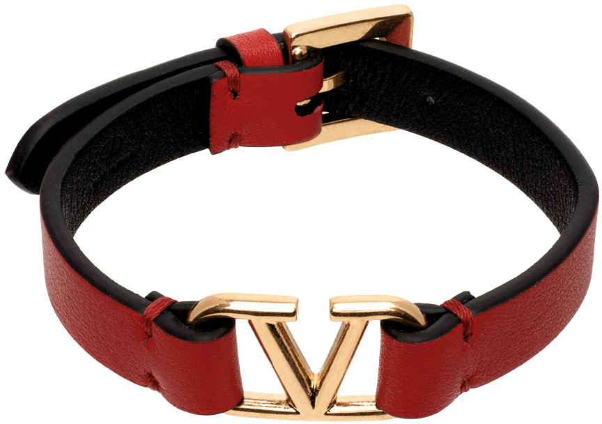Shop Valentino Red Vlogo Bracelet In Jv7 Rouge Pur/nero