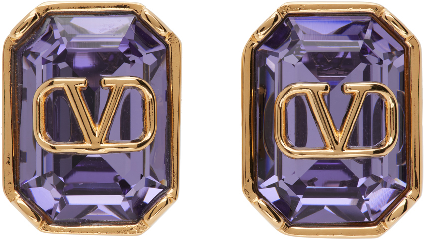 V Logo Crystal Stud Earrings in Gold - Valentino