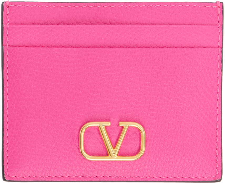 Valentino Garavani Pink Pink Pp Vlogo Card Holder In Uwt Pink Pp