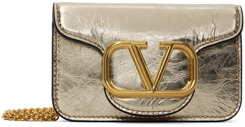 Valentino Garavani Gold Micro Locò Chain Bag In R16 Platino