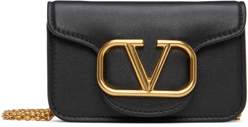 Valentino Garavani Black Micro Locò Chain Leather Bag In 0no Nero