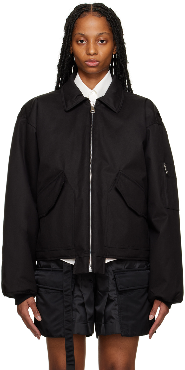 Black Split Bomber Jacket by (di)vision on Sale