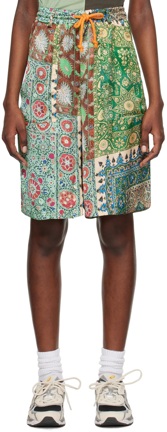 (d)ivision Multicolor Paisley Shorts In Green Paisley