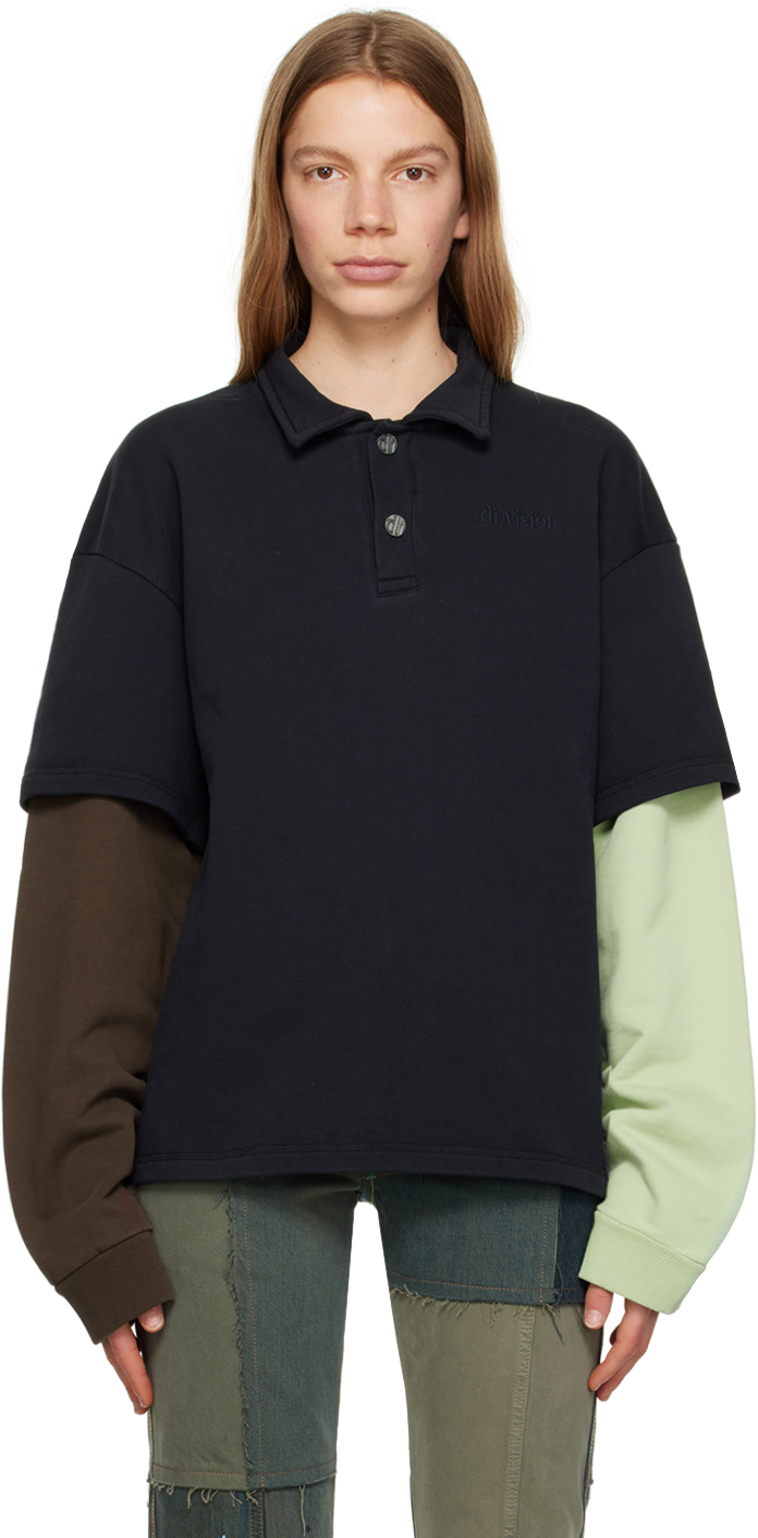 (d)ivision Black Layered Polo In Black / Brown / Mint