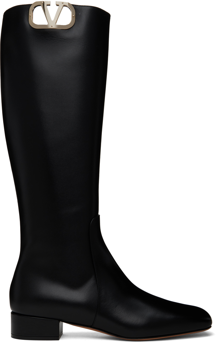 Shop Valentino Black Vlogo Tall Boots In 0no Nero