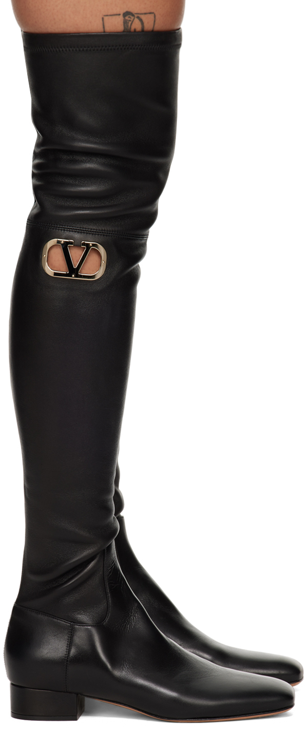 Valentino Garavani Vlogo Type Over-the-knee Boot In Stretch Nappa 30mm Woman Black 40