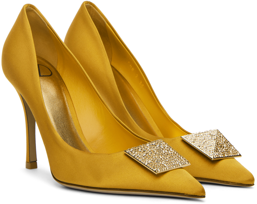 Valentino One Stud 100mm Pumps In 73d Gold/golden Shad