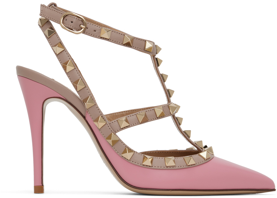 Valentino Garavani: Pink Rockstud Cage Heels | SSENSE