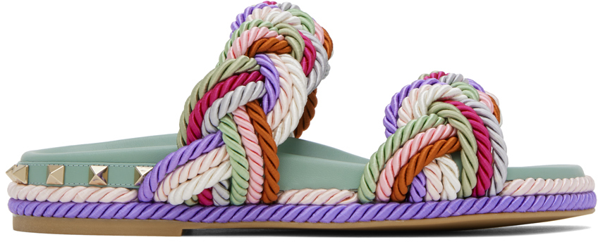 Shop Valentino Multicolor Rockstud Sandals In 7ad Morning Dew/mult